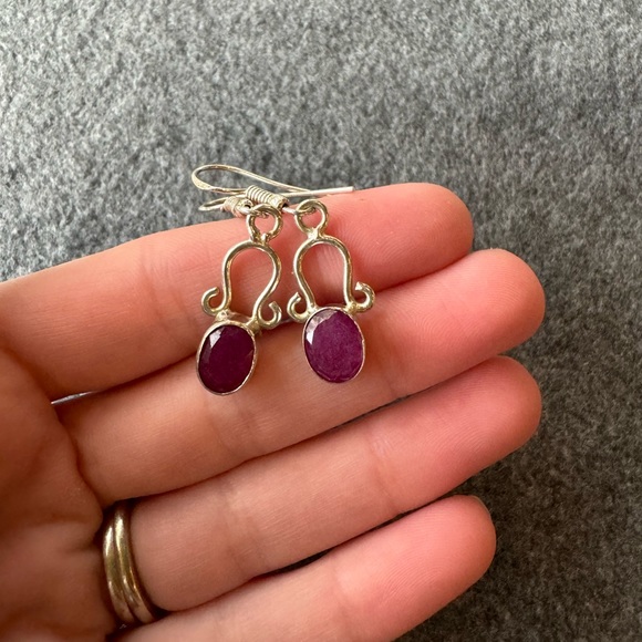 Handmade Roughcut Ruby earrings Sterling Silver - Picture 3 of 3